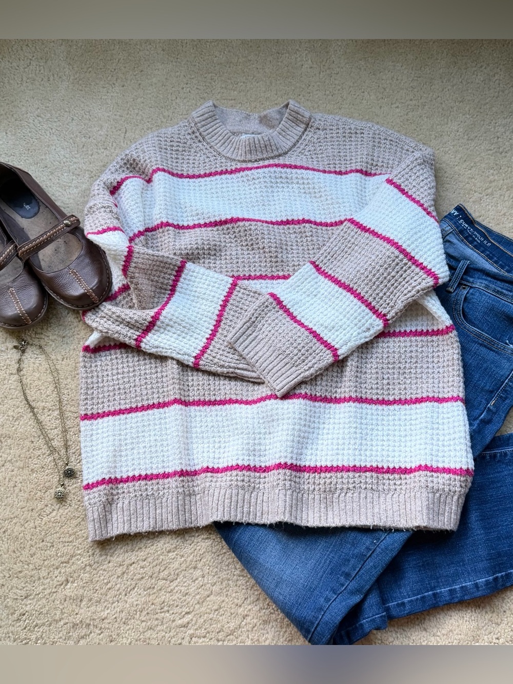American Eagle Women's Oversized Striped Crewneck Sweater - S - VGUC - Stretch